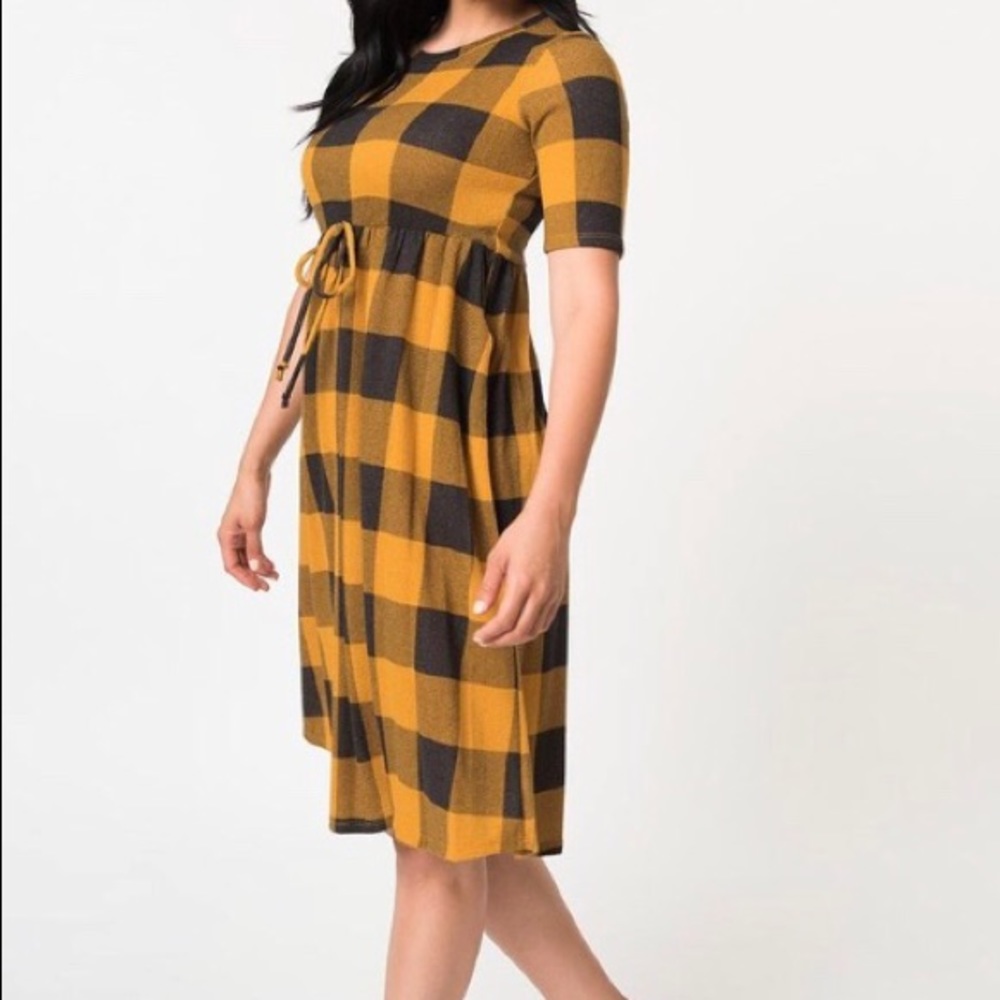 💛 Unique Vintage Gingham Sweater Knit Flare Dress